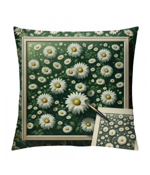 Ulloord  Hello Spring Flower Green Pillow Covers Daisy Floral Bloom for You Pillow Cases Check Plaid Buffalo Spring Farmhouse Decorations Pillows Cushion Cover