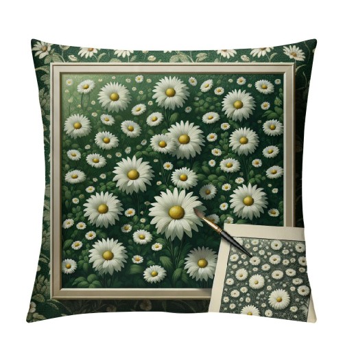 Ulloord  Hello Spring Flower Green Pillow Covers Daisy Floral Bloom for You Pillow Cases Check Plaid Buffalo Spring Farmhouse Decorations Pillows Cushion Cover