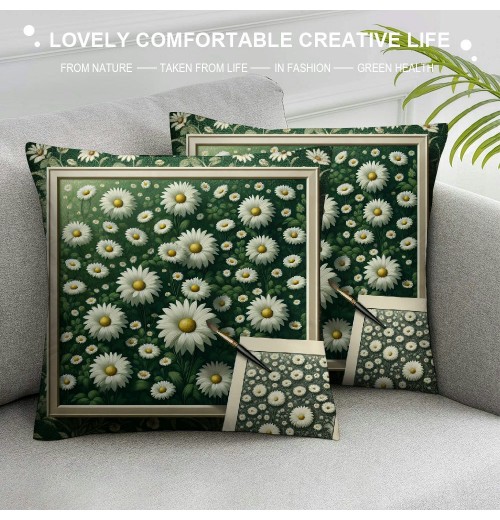 Ulloord  Hello Spring Flower Green Pillow Covers Daisy Floral Bloom for You Pillow Cases Check Plaid Buffalo Spring Farmhouse Decorations Pillows Cushion Cover