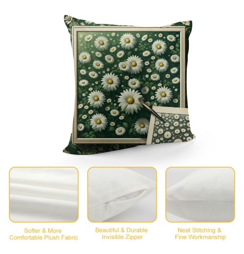 Ulloord  Hello Spring Flower Green Pillow Covers Daisy Floral Bloom for You Pillow Cases Check Plaid Buffalo Spring Farmhouse Decorations Pillows Cushion Cover