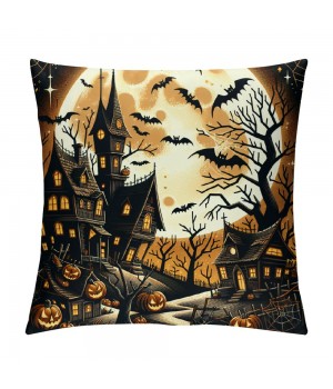 Ulloord  Throw Pillow Covers Vintage Halloween Bat Ghost Decorative Pillow Cover Halloween Night Decorative Home Sofa Cushion Cases Pillowcase