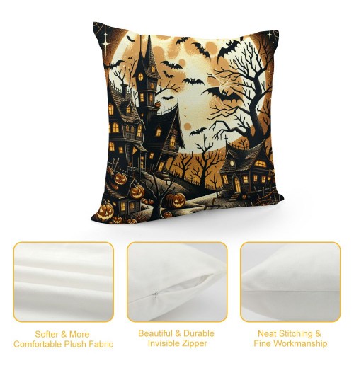 Ulloord  Throw Pillow Covers Vintage Halloween Bat Ghost Decorative Pillow Cover Halloween Night Decorative Home Sofa Cushion Cases Pillowcase