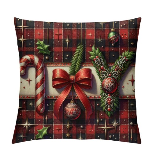  Christmas Throw Pillow Covers Decorative Outdoor Farmhouse Merry Christmas Xmas Square Pillow Case Super Soft Small Buffalo Plaid Cushion Cover Couch