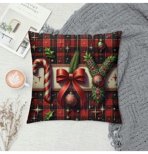  Christmas Throw Pillow Covers Decorative Outdoor Farmhouse Merry Christmas Xmas Square Pillow Case Super Soft Small Buffalo Plaid Cushion Cover Couch