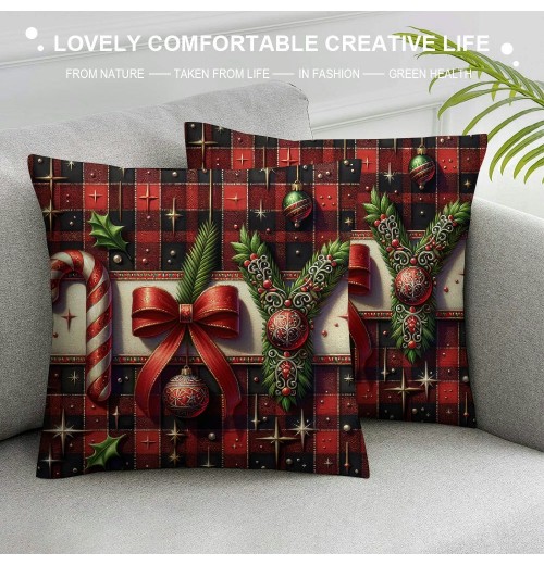  Christmas Throw Pillow Covers Decorative Outdoor Farmhouse Merry Christmas Xmas Square Pillow Case Super Soft Small Buffalo Plaid Cushion Cover Couch