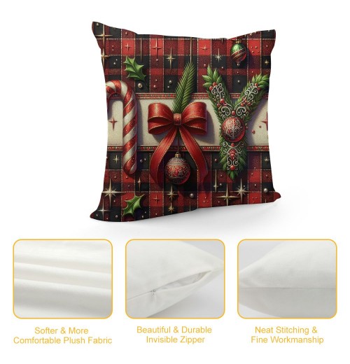  Christmas Throw Pillow Covers Decorative Outdoor Farmhouse Merry Christmas Xmas Square Pillow Case Super Soft Small Buffalo Plaid Cushion Cover Couch