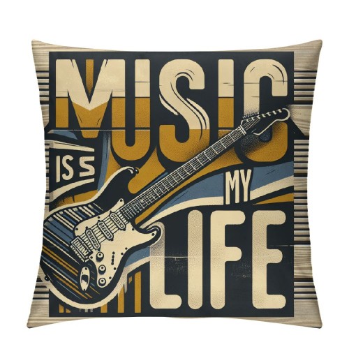 Ulloord Vintage &nbsp;Guitar Throw Pillow Covers&nbsp;Inspirational Quote Guitar Pillow Case is My Life Cushion Cover Pillow Case for Sofa Couch