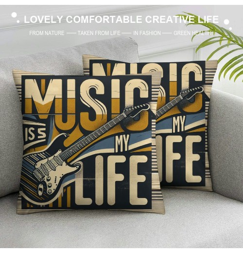 Ulloord Vintage &nbsp;Guitar Throw Pillow Covers&nbsp;Inspirational Quote Guitar Pillow Case is My Life Cushion Cover Pillow Case for Sofa Couch