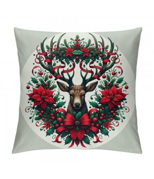 Ulloord Christmas&nbsp;Wreath Throw Pillow Cover Home Couch Decorative&nbsp;Elk &nbsp;Christmas Stocking Pattern Cushion CoverWinter Theme Pillowcase