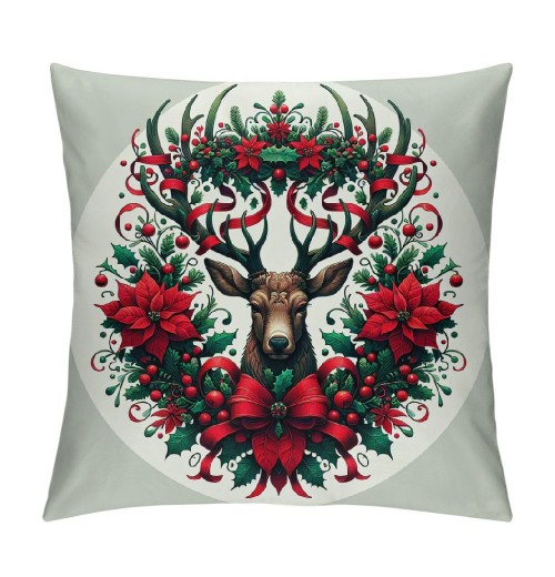 Ulloord Christmas&nbsp;Wreath Throw Pillow Cover Home Couch Decorative&nbsp;Elk &nbsp;Christmas Stocking Pattern Cushion CoverWinter Theme Pillowcase