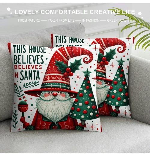 Ulloord  Merry Christmas Santa Claus Throw Pillow Covers Outdoor Xmas Christmas Tree Cushion CoverHome Sofa Couch Pillow Case Decorative Winter&nbsp;Series