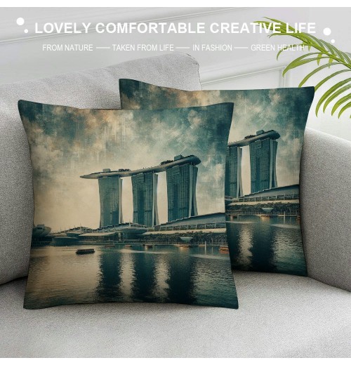 Ulloord  Throw Pillow Covers Vintage&nbsp;Spacecraft Hotel Decorative Pillow Covers Square Pillow Case Oil Painting Pillowcase for Sofa Couch(Hotel)