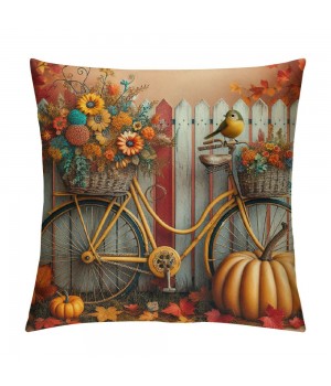 Ulloord Rustic&nbsp;Bicycle Pumpkin Sunflowers Bird Farmhouse Pillow Covers Fall Autumn Flowers Outdoor Pillow Case Home Decor Sofa Pillowcase (Bike Bird)