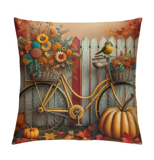 Ulloord Rustic&nbsp;Bicycle Pumpkin Sunflowers Bird Farmhouse Pillow Covers Fall Autumn Flowers Outdoor Pillow Case Home Decor Sofa Pillowcase (Bike Bird)