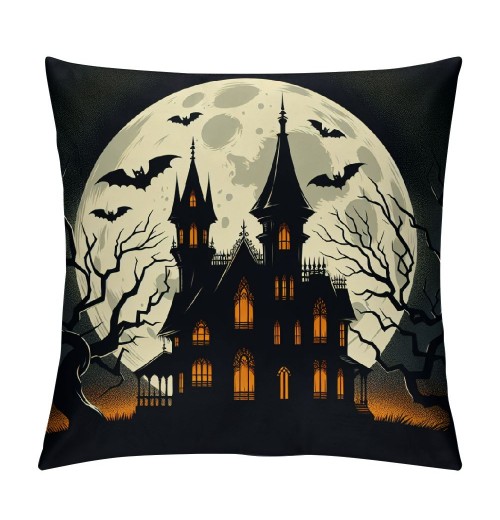 Ulloord Halloween Party Throw Pillow Cover with Cat&nbsp;Witch&nbsp;Castle Print Decorative Halloween Home Pillow Case Cushion Cover (Ha- Animal Set)