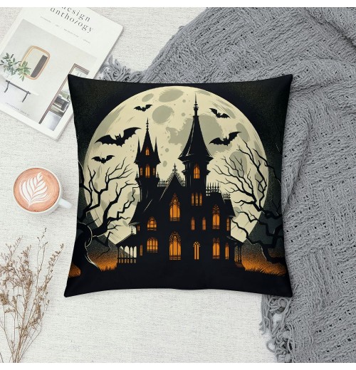 Ulloord Halloween Party Throw Pillow Cover with Cat&nbsp;Witch&nbsp;Castle Print Decorative Halloween Home Pillow Case Cushion Cover (Ha- Animal Set)