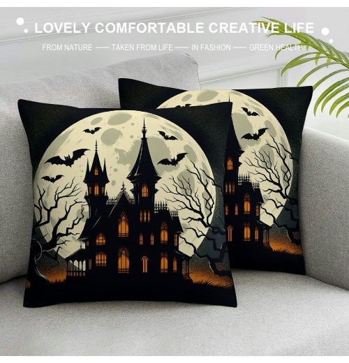 Ulloord Halloween Party Throw Pillow Cover with Cat&nbsp;Witch&nbsp;Castle Print Decorative Halloween Home Pillow Case Cushion Cover (Ha- Animal Set)