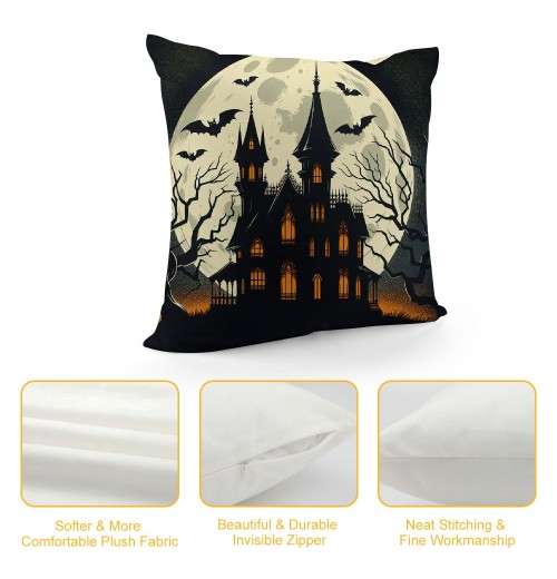 Ulloord Halloween Party Throw Pillow Cover with Cat&nbsp;Witch&nbsp;Castle Print Decorative Halloween Home Pillow Case Cushion Cover (Ha- Animal Set)