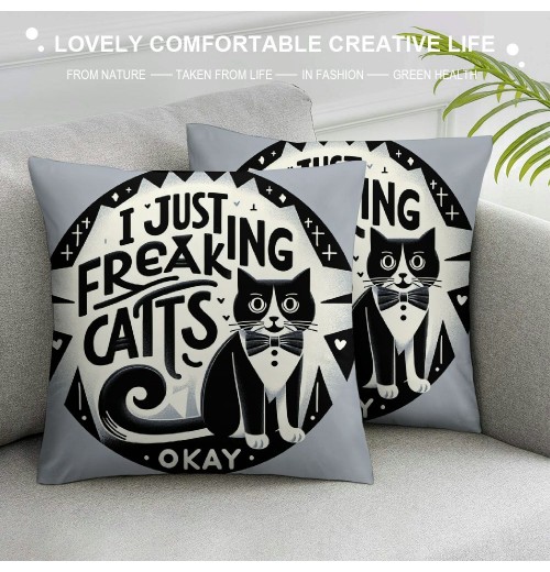 Ulloord Cat Kitty Themed Pillowcase Decorations for Home, Funny Quote I Just Freaking Love Tuxedo Cats Okay Throw Pillow Cover, Tuxedo Cats Gifts, Cat Lover Gifts