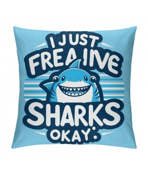 Ulloord Farmhouse Sharks Ocean Animals Themed Pillowcase Decorations for Home, I Just Freaking Love Sharks Okay Shark Throw Pillow Cover, , Shark Lover Gifts