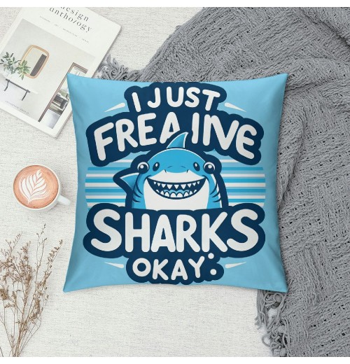 Ulloord Farmhouse Sharks Ocean Animals Themed Pillowcase Decorations for Home, I Just Freaking Love Sharks Okay Shark Throw Pillow Cover, , Shark Lover Gifts