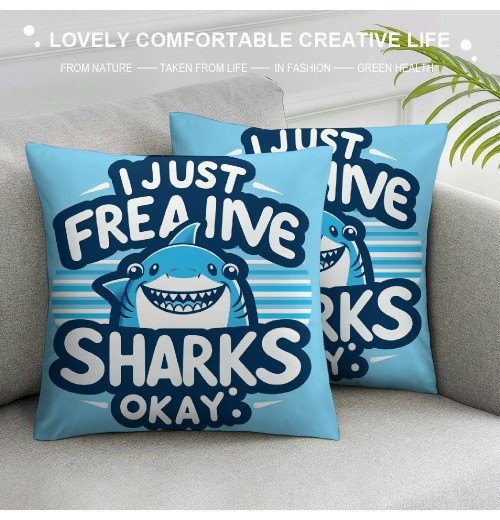 Ulloord Farmhouse Sharks Ocean Animals Themed Pillowcase Decorations for Home, I Just Freaking Love Sharks Okay Shark Throw Pillow Cover, , Shark Lover Gifts