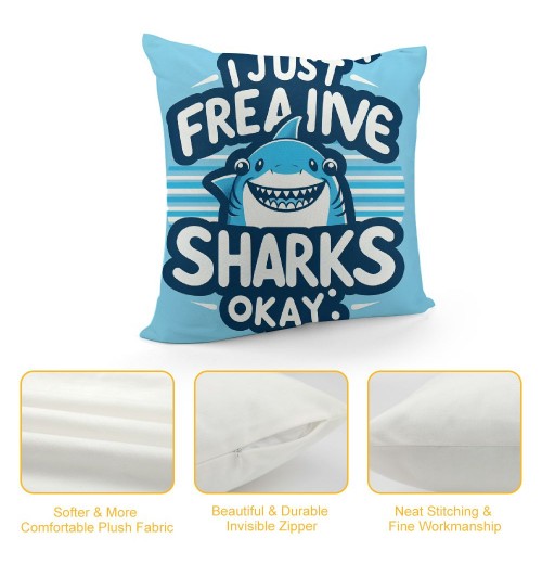 Ulloord Farmhouse Sharks Ocean Animals Themed Pillowcase Decorations for Home, I Just Freaking Love Sharks Okay Shark Throw Pillow Cover, , Shark Lover Gifts