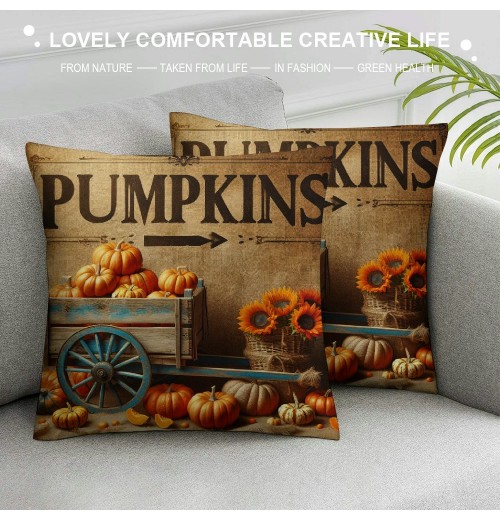 Ulloord Farm Fresh Pumpkin Apple Throw Pillow CoverVintage Thanksgiving Sunflower Flower Cushion Cover Fall Autumn Pillows Case