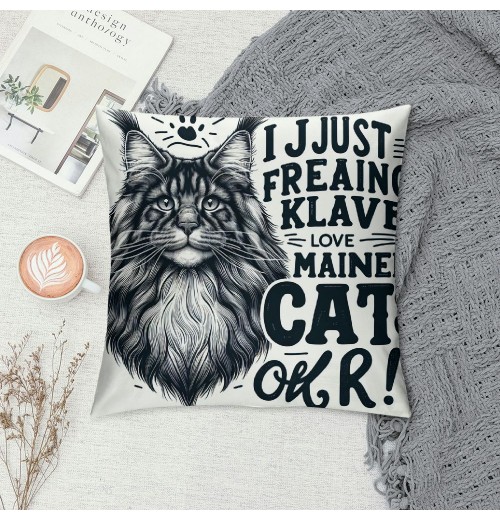 Ulloord Maine Coon Cat Themed Pillowcase Decorations for Home, Funny Quote I Just Freaking Love Maine Coon Cats Okay Throw Pillow Cover, Maine Coon Cat Gifts, Cats Lover Gifts