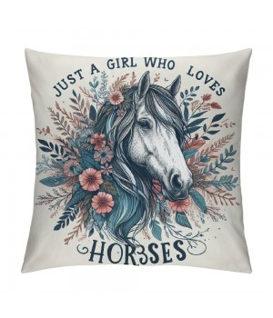 Ulloord Horse Themed Pillowcase Decorations for Home, Just A Girl Who Loves Horses Throw Pillow Cover, , for Girls