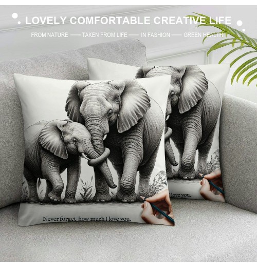 Ulloord Elephant Love Themed Pillowcase Decorations for Home, Baby Elephant Never Forget How Much I Throw Pillow Cover, Valentine’s Day Gifts, Elephant Lover Gifts