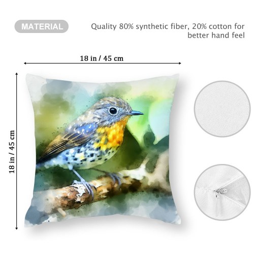 Ulloord Vintage Watercolor Birds Decorative Farmhouse Pillow Cover Birds&nbsp;are Singing&nbsp;Square Outdoor Throw Pillow Cushion Cover 