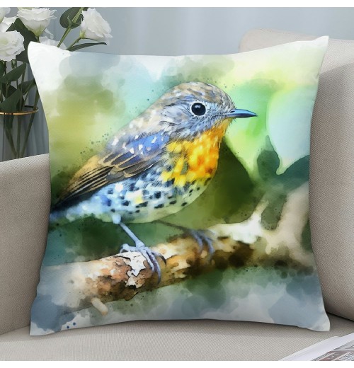 Ulloord Vintage Watercolor Birds Decorative Farmhouse Pillow Cover Birds&nbsp;are Singing&nbsp;Square Outdoor Throw Pillow Cushion Cover 