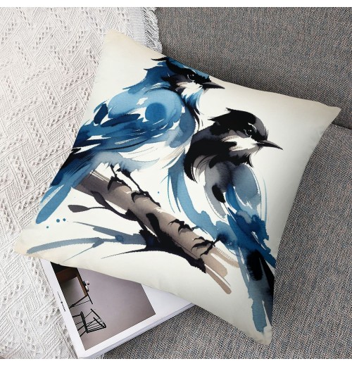 Ulloord Pillow Covers Super Soft Christmas Blue Couple Birds Resting on a Tree Branch Throw Pillow Covers Decor Pillowcase Cushion Cover