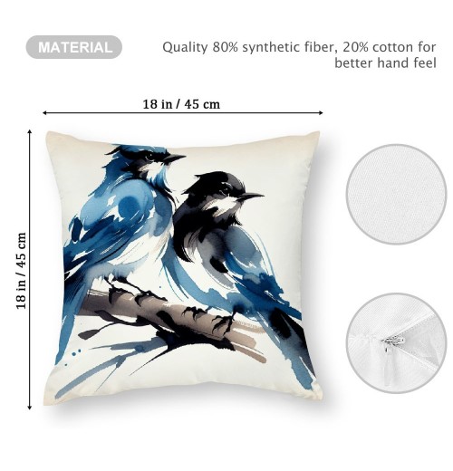 Ulloord Pillow Covers Super Soft Christmas Blue Couple Birds Resting on a Tree Branch Throw Pillow Covers Decor Pillowcase Cushion Cover