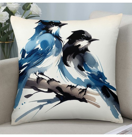 Ulloord Pillow Covers Super Soft Christmas Blue Couple Birds Resting on a Tree Branch Throw Pillow Covers Decor Pillowcase Cushion Cover