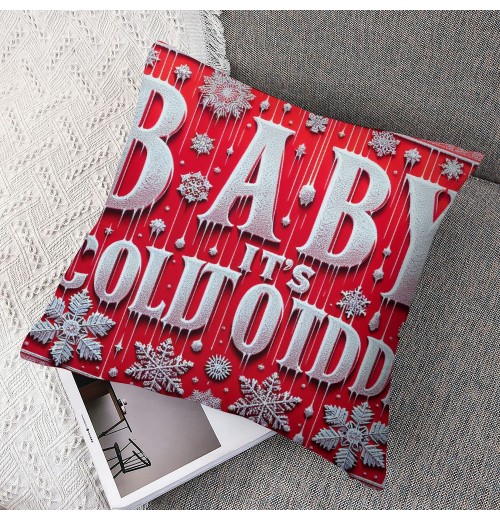 Ulloord Baby It's Cold Outside Christmas Snowflake Throw Pillow Cover Super Soft Red Decorative Pillow Covers Cushion Case Home Sofa Couch