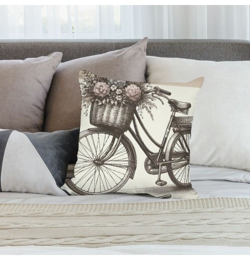 Ulloord Vintage&nbsp;Bicycle Bike Throw Pillow Covers for Home Sofa Couch &nbsp;Decorative Cushion Cover Square Pcases Blue Green Bike Outdoor Decor