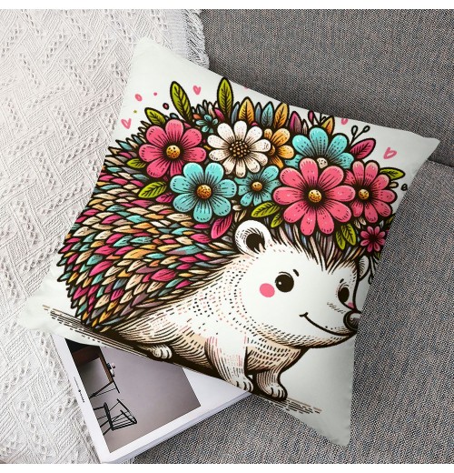 Ulloord Pillow Covers Funny Animals with Beautiful Flower Wreath Decorative Throw Pillow Cover Cushion Case Square Pillowcase