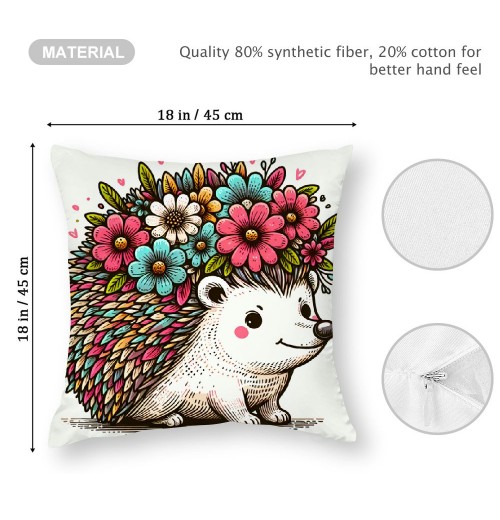 Ulloord Pillow Covers Funny Animals with Beautiful Flower Wreath Decorative Throw Pillow Cover Cushion Case Square Pillowcase