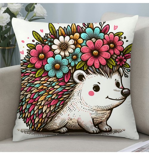 Ulloord Pillow Covers Funny Animals with Beautiful Flower Wreath Decorative Throw Pillow Cover Cushion Case Square Pillowcase