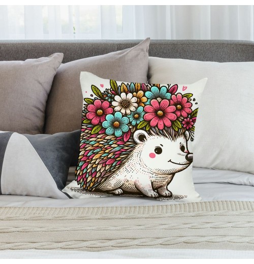 Ulloord Pillow Covers Funny Animals with Beautiful Flower Wreath Decorative Throw Pillow Cover Cushion Case Square Pillowcase