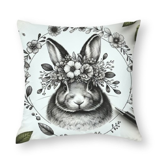 Vintage Rabbit Throw Pillow Covers Flowers Wreath Farmhouse Rustic Animal Print Case Floral Cushion Cover Sofa