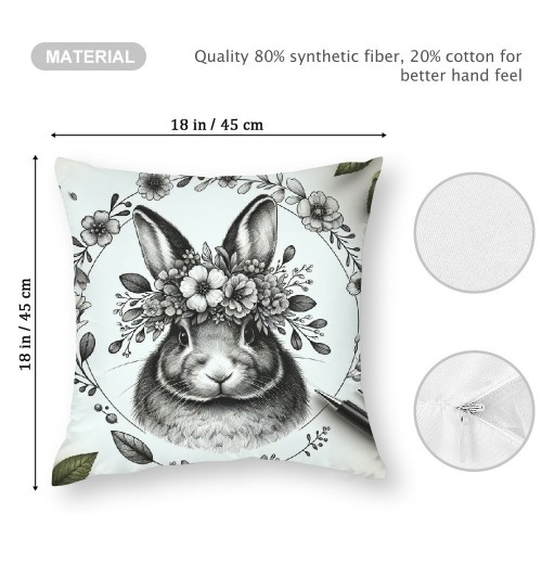 Vintage Rabbit Throw Pillow Covers Flowers Wreath Farmhouse Rustic Animal Print Case Floral Cushion Cover Sofa