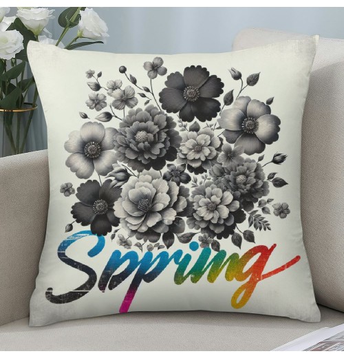 Home Modern Pillow Cover Decorative Pillow Cover Grey Rose Floral Pattern Farmhouse Pillow Case Outdoor Flowers Cushion Cover for Sofa Bedroom