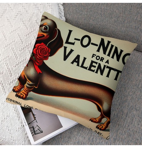 Ulloord Dog &amp; Longing for a Valentine Lettering Home Decorative Throw Pillow Case Cushion Cover for Sofa Couch