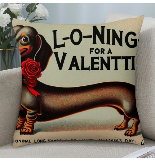 Ulloord Dog &amp; Longing for a Valentine Lettering Home Decorative Throw Pillow Case Cushion Cover for Sofa Couch