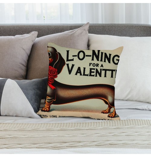 Ulloord Dog &amp; Longing for a Valentine Lettering Home Decorative Throw Pillow Case Cushion Cover for Sofa Couch