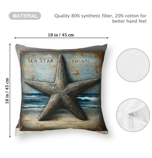 Ulloord Vintage Ocean Beach Starfiash Coral Conch Throw Pillow Covers Sea Marine Animals Nautical Pillowcase Home Sofa Decor Cushion Case Cover