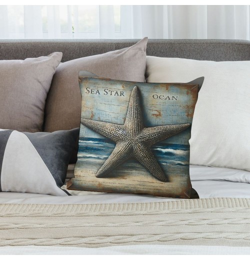 Ulloord Vintage Ocean Beach Starfiash Coral Conch Throw Pillow Covers Sea Marine Animals Nautical Pillowcase Home Sofa Decor Cushion Case Cover